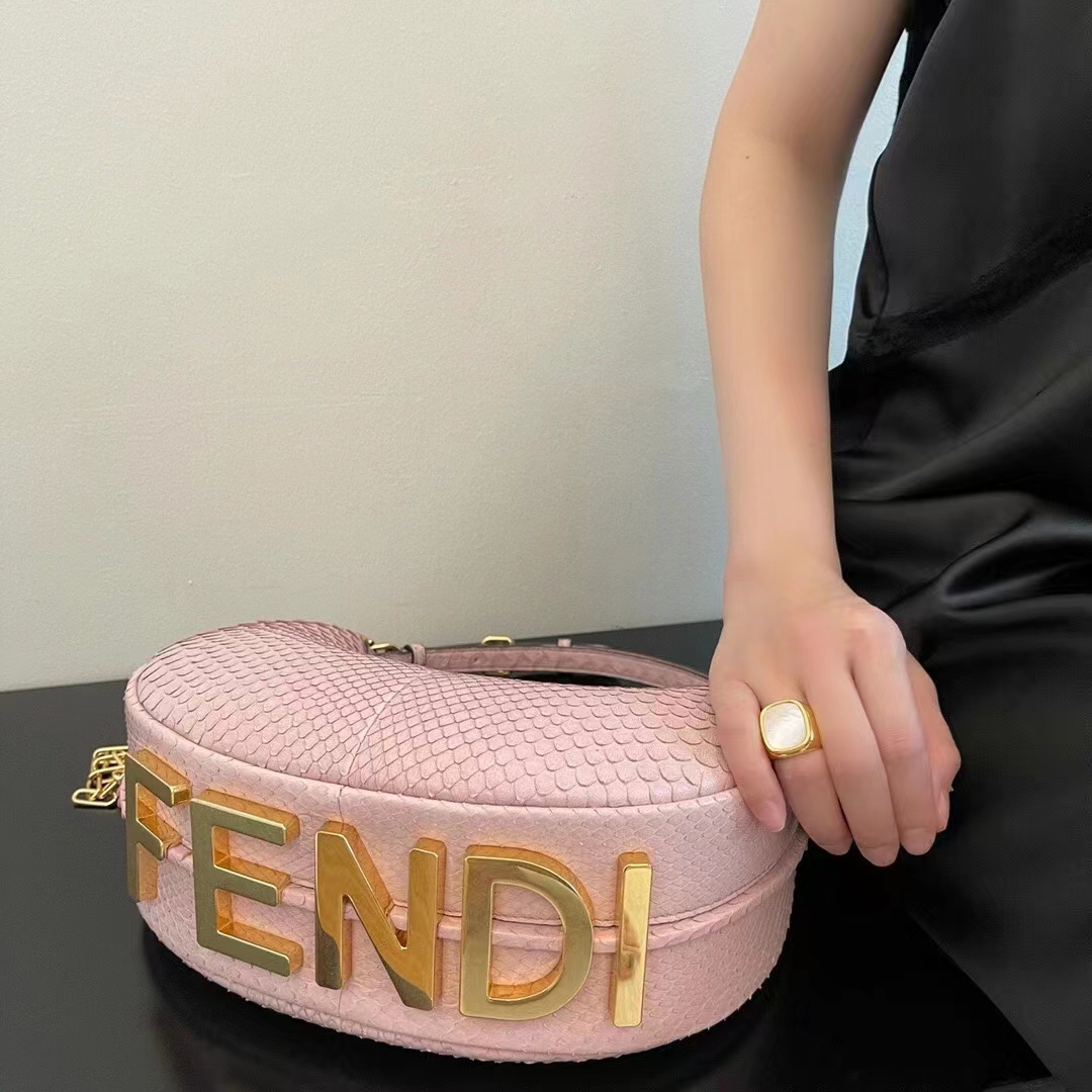 Fendi Women FF Fendigraphy Small Pale Pink Python Leather Bag