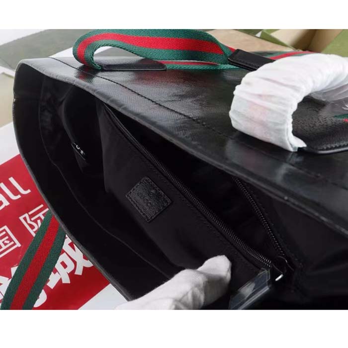 Gucci Unisex GG Crystal Medium Tote Bag Black GG Crystal Canvas Leather