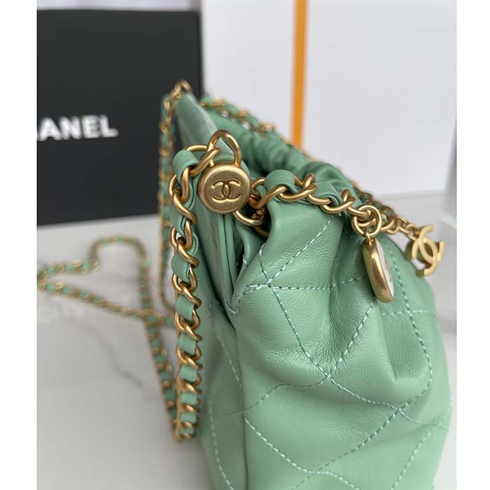 Chanel Women CC Small Bucket Bag Lambskin Resin Gold-Tone Metal Light Green