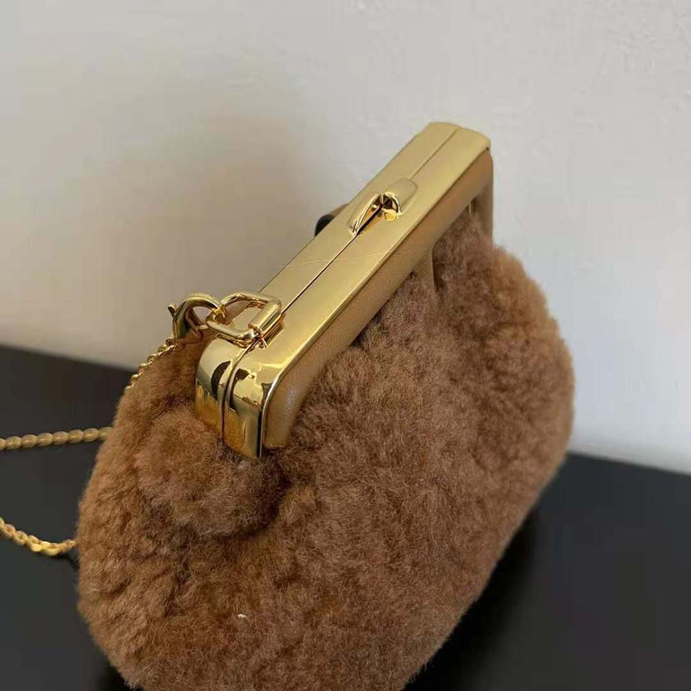 Fendi Women Nano Fendi First Beige Sheepskin Charm