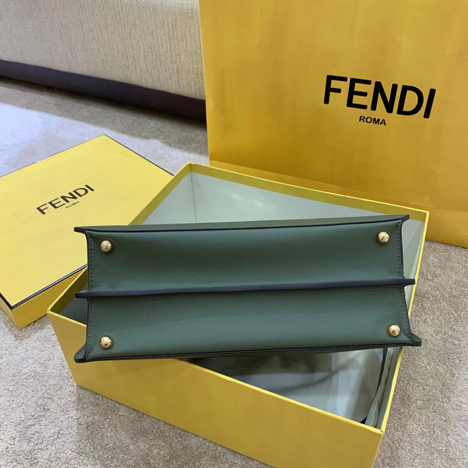 Fendi Women FF Peekaboo Medium Calfskin Leather Bag-Dark Green