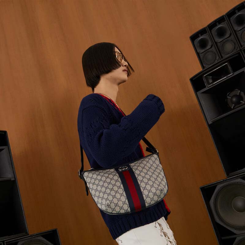 Gucci Unisex Ophidia GG Small Shoulder Bag Beige Blue GG Supreme Canvas