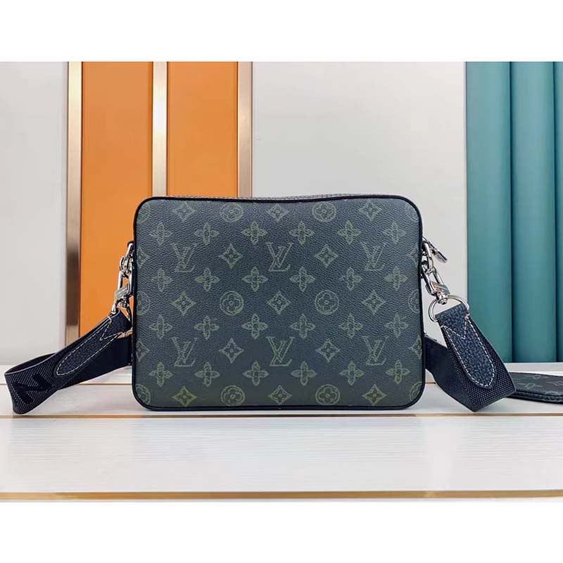 Louis Vuitton LV Unisex Trio Messenger Bag Dark Green Monogram Coated Canvas Cowhide