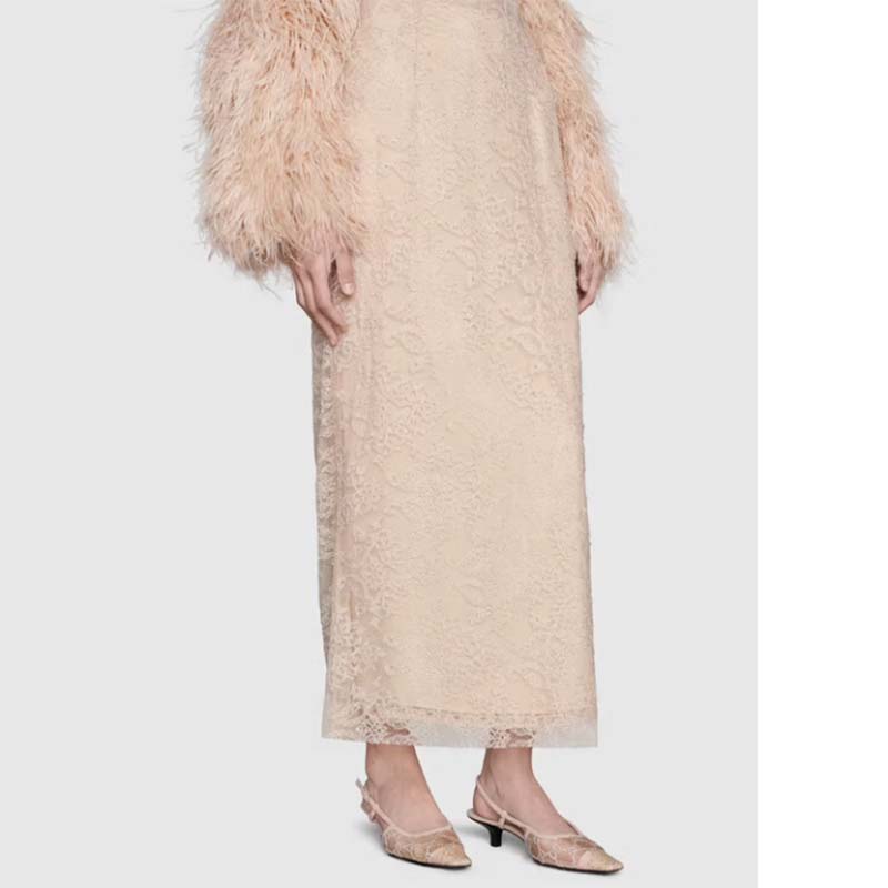 Gucci Women GG Slingback Pump Rose Beige Mesh Crystals Kitten 4 Cm Heel