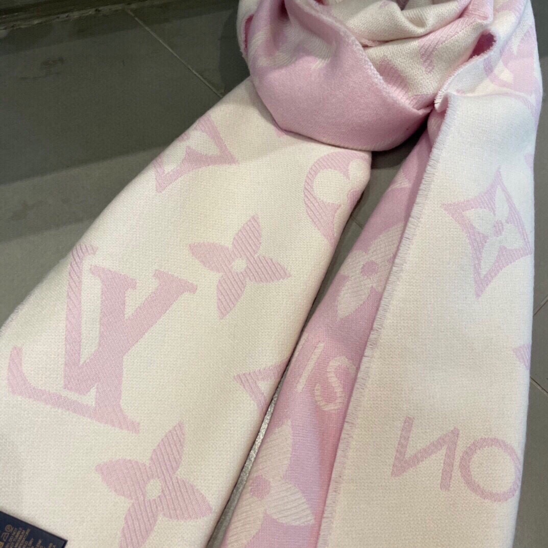 Louis Vuitton LV Women Essential Scarf Pink Wool Jacquard Weave Monogram Pattern
