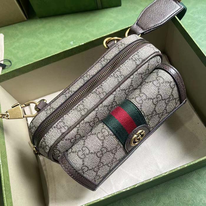 Gucci Unisex Ophidia GG Mini Bag Double G Beige Ebony GG Supreme Canvas