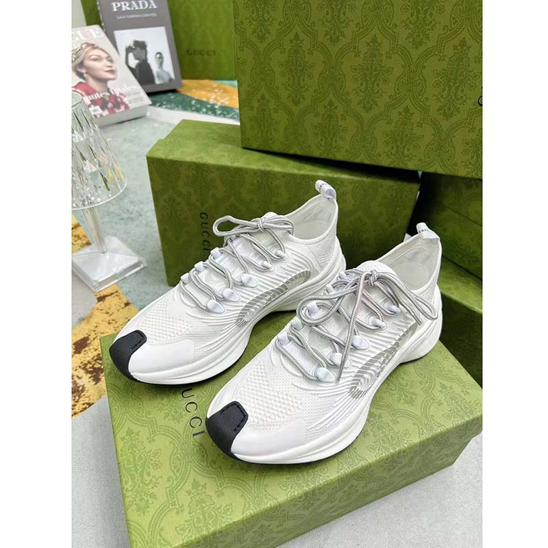 Gucci Unisex GG Run Sneaker White Technical Knit Fabric Rubber Interlocking G