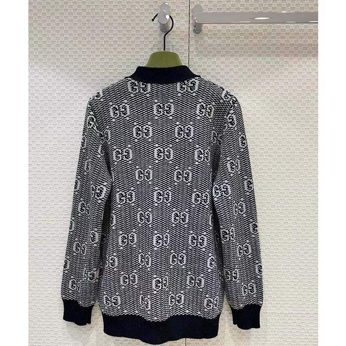 Gucci Women GG Wool Jacquard Cardigan Grey V-Neck Long Sleeves Front Pockets