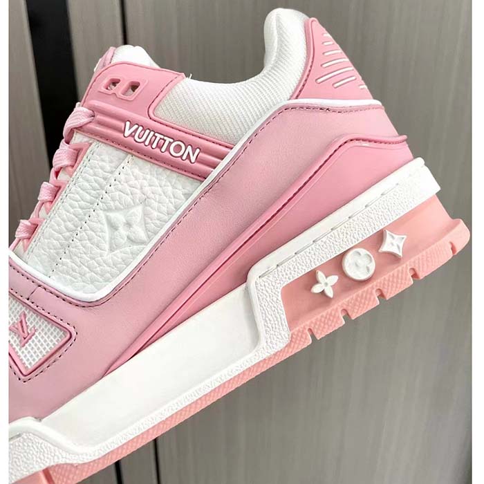 Louis Vuitton Unisex LV Trainer Sneaker Pink Mix Materials Rubber Initials Monogram Flowers