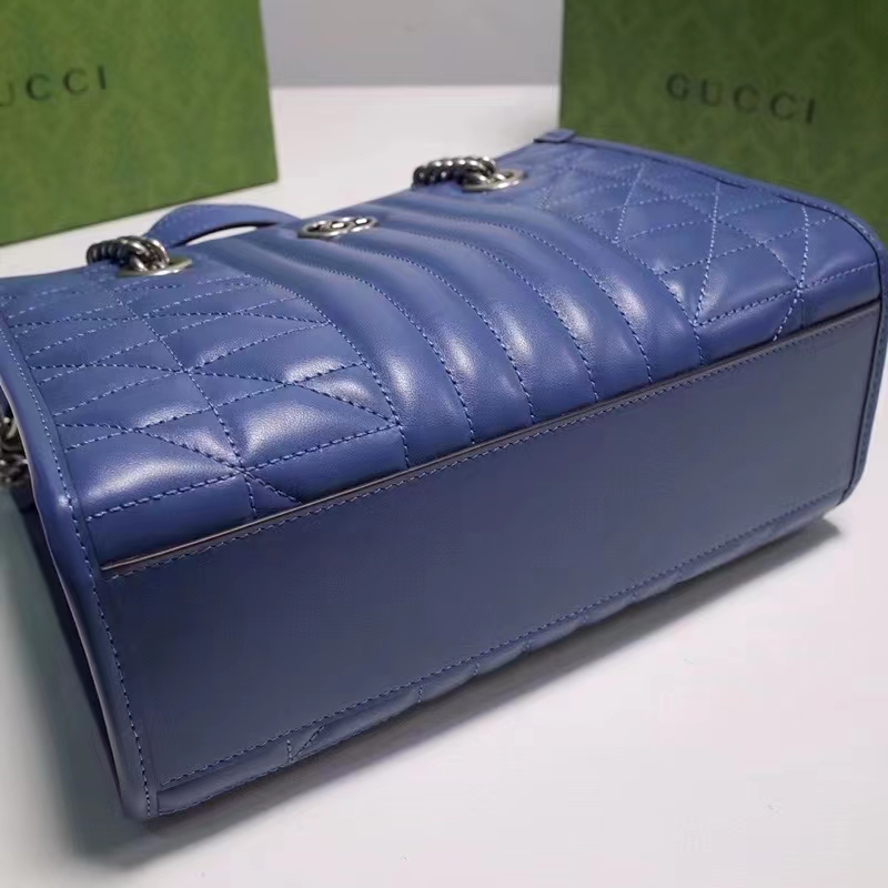 Gucci Unisex GG Marmont Medium Matelassé Leather Blue Bag Double G