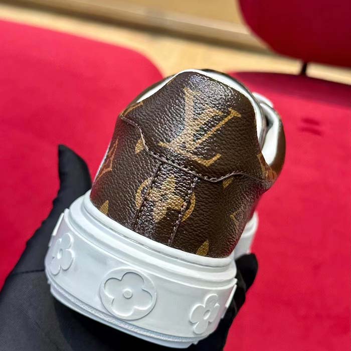 Louis Vuitton Women LV Time Out Sneaker Brown Printed Patent Monogram Canvas Flowers