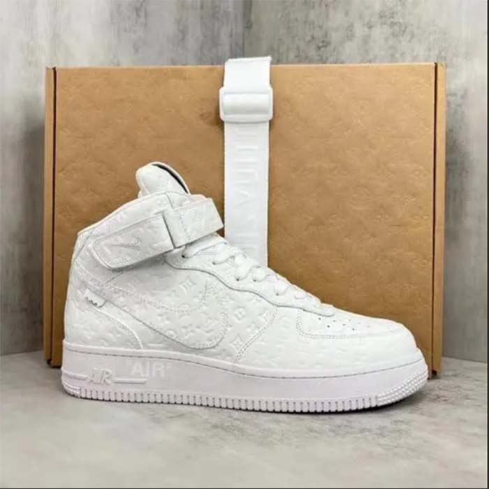 Louis Vuitton LV Unisex Nike Air Force 1 Sneaker Monogram Embossed White Calf Leather
