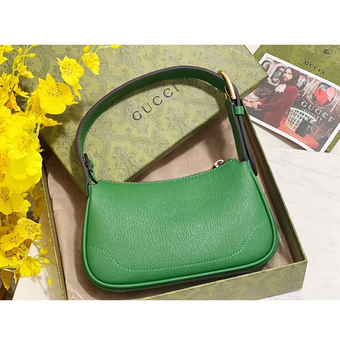 Gucci Women GG Aphrodite Shoulder Bag Double G Green Leather Zip Closure