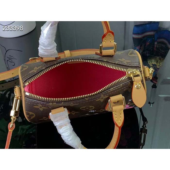 Louis Vuitton LV Women Nano Speedy Bag Pink Monogram Coated Canvas Cowhide Leather