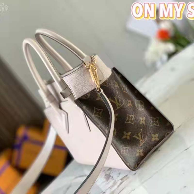 Louis Vuitton LV Women On My Side PM Handbag Greige Monogram Coated Canvas Calf