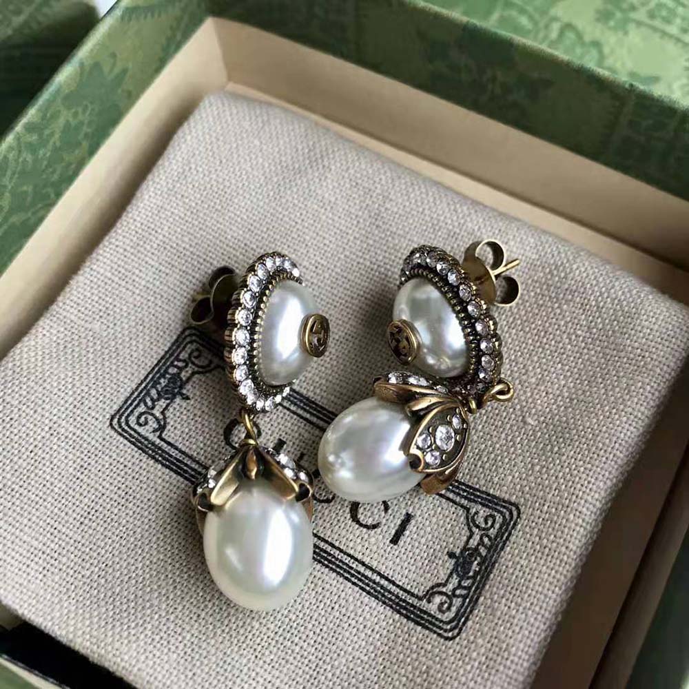 Gucci Women Interlocking G Pearl Earrings