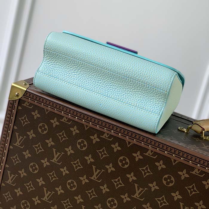 Louis Vuitton LV Women Twist MM Handbag Blue Grained Calfskin Leather