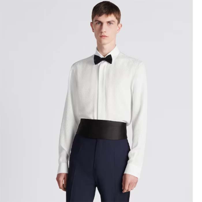 Dior Men CD Diamond Shirt White Silk-Blend Jacquard All-Over Shirttail Hem Viscose Silk