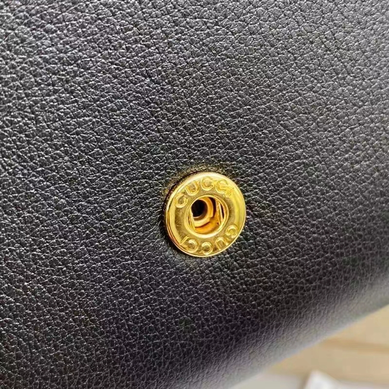 Gucci Women GG Blondie Continental Chain Wallet Black Leather Round Interlocking G