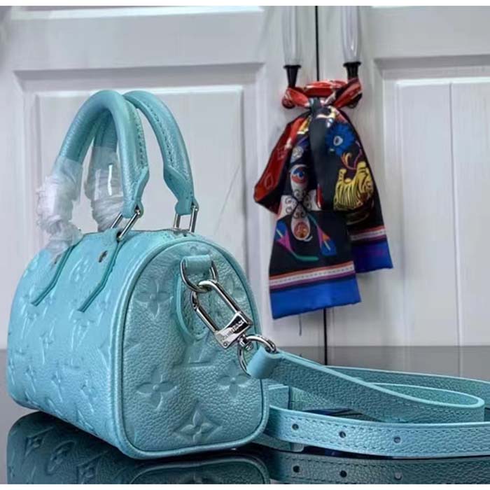 Louis Vuitton LV Women Nano Speedy Blue Monogram Empreinte Embossed Supple Grained Cowhide