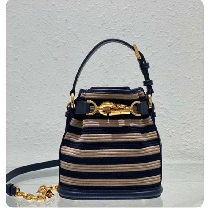 Dior Women CD Medium C’est Dior Bag Natural Denim Blue Marinière Raffia