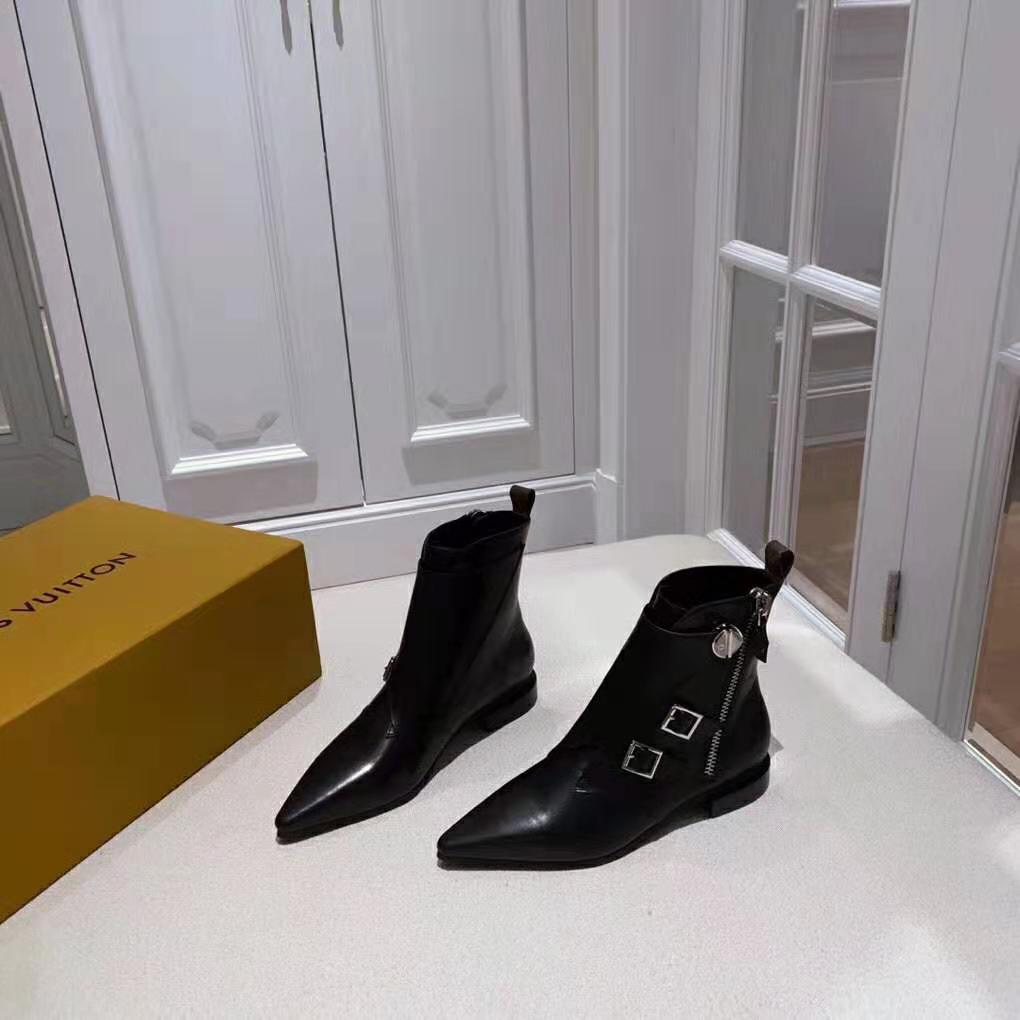 Louis Vuitton LV Women Jumble Flat Ankle Boot in Calf Leather and Rubber Outsole-Black