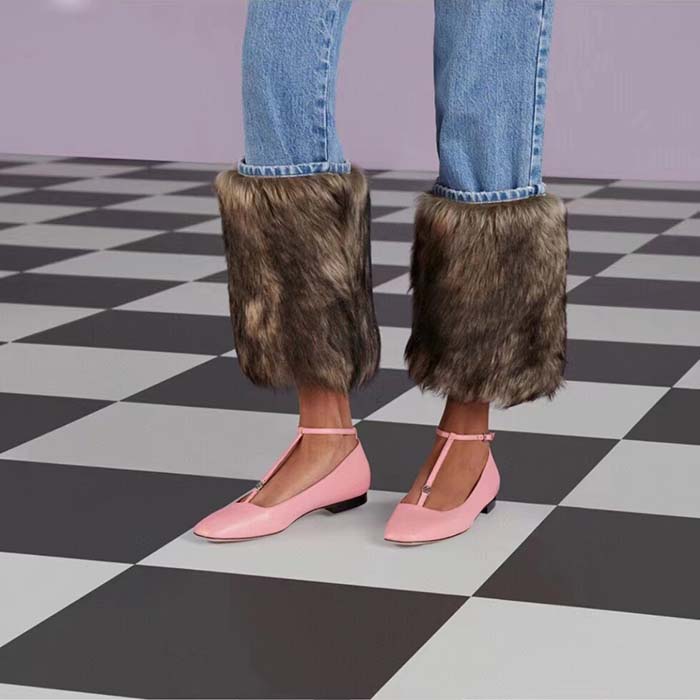 Gucci Women GG Ballet Flat Double G Pink Leather Sole Flat 1 Cm Heel