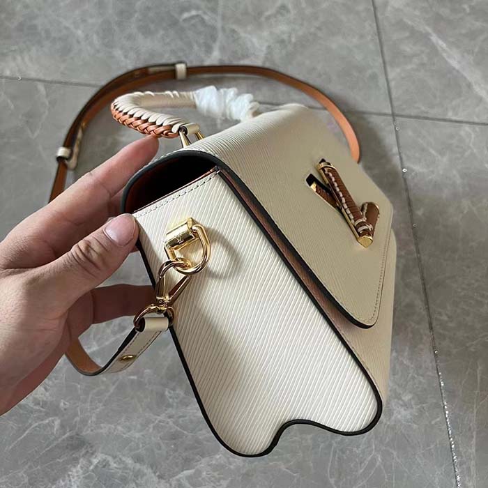 Louis Vuitton LV Women Twist MM Beige White Brown Grained Leather Cowhide
