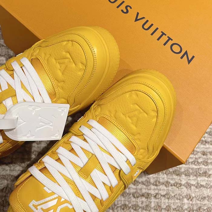 Louis Vuitton Unisex LV Trainer Sneaker Yellow Monogram-Embossed Grained Calf Leather