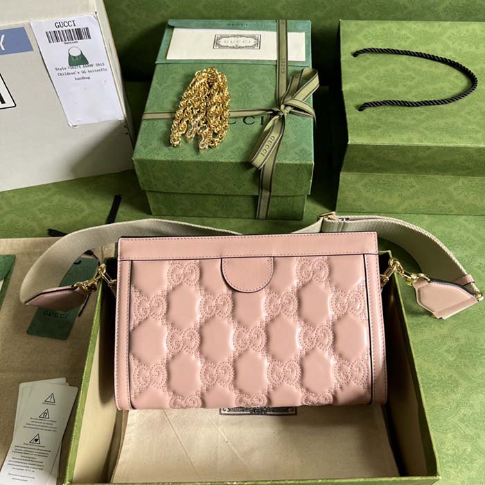 Gucci Women GG Matelassé Leather Small Bag Pink GG Double G