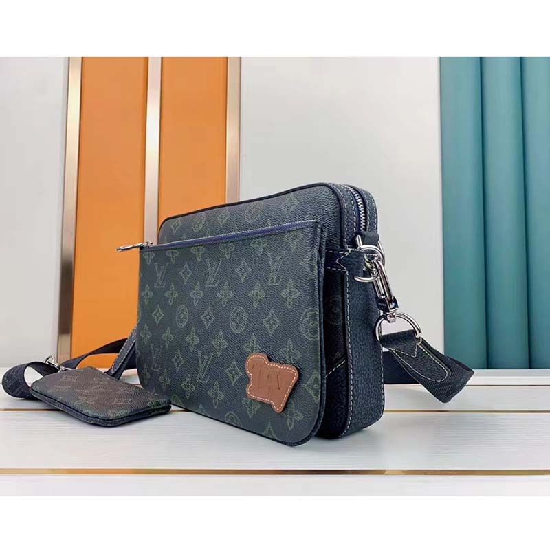 Louis Vuitton LV Unisex Trio Messenger Bag Dark Green Monogram Coated Canvas Cowhide