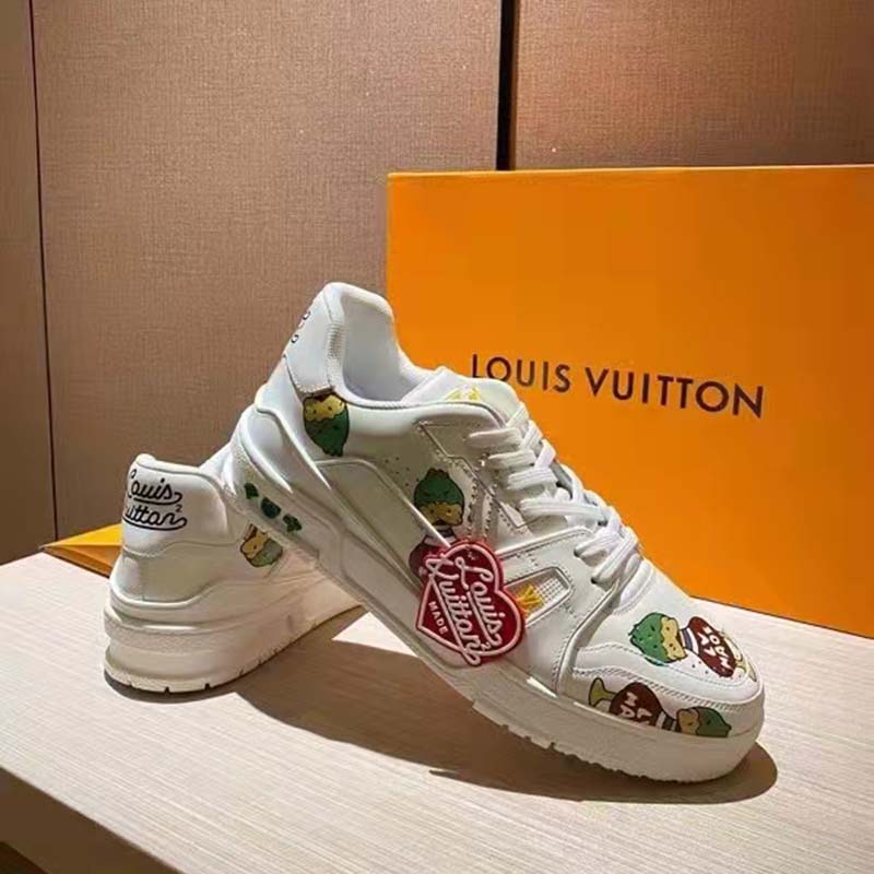 Louis Vuitton Unisex LV Trainer Sneaker White Printed Calf Leather Rubber Outsole