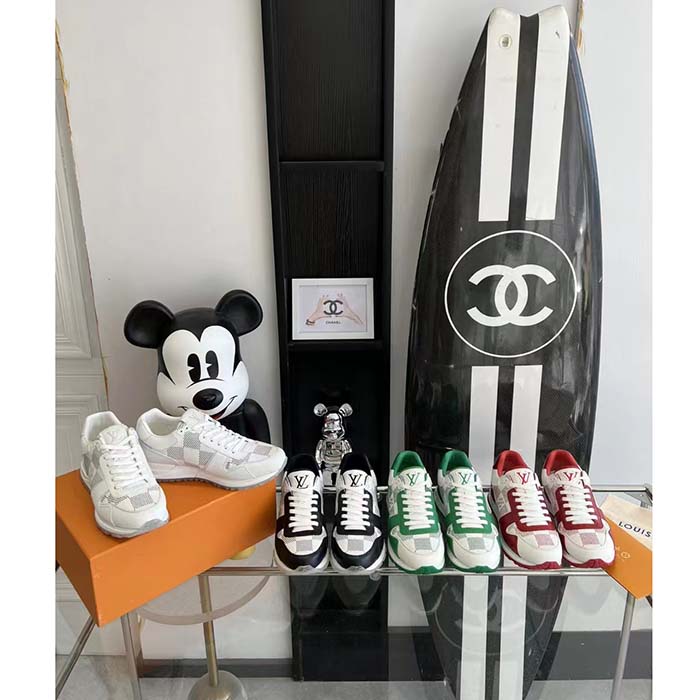 Louis Vuitton LV Unisex Run Away Sneaker White Maxi Damier-Embossed Grained Calf Leather Rubber