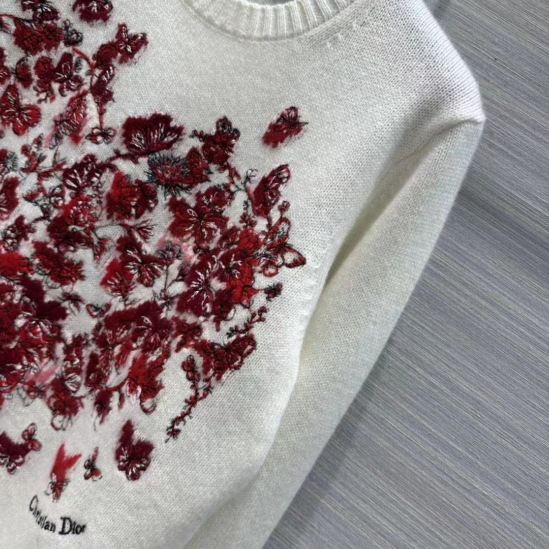 Dior Men CD Embroidered Sweater Red Cashmere Knit Le Cœur