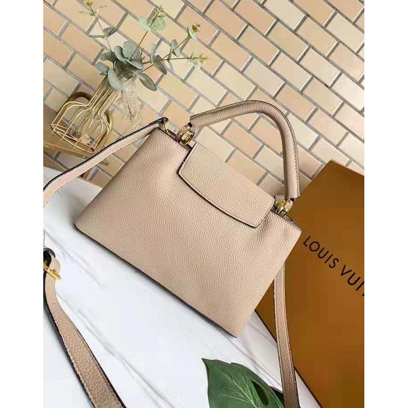 Louis Vuitton LV Women Capucines MM Handbag Galet Gray Taurillon Leather