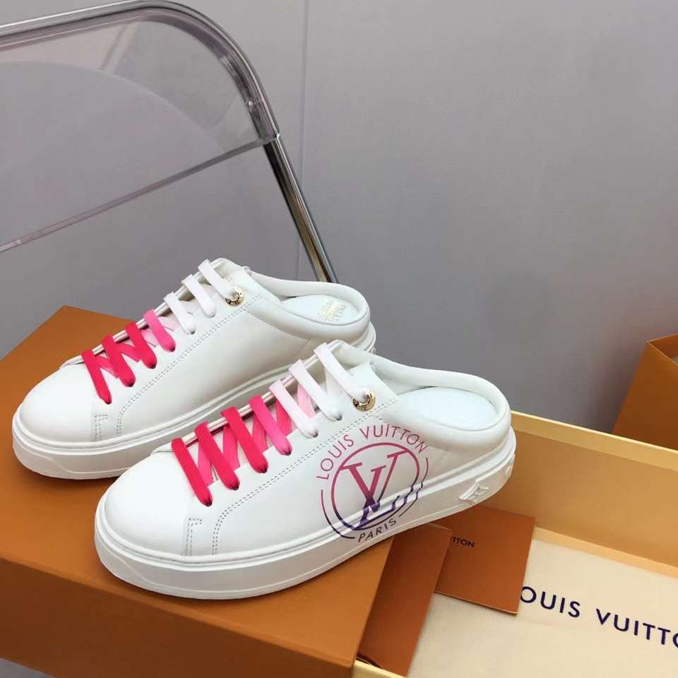 Louis Vuitton Unisex LV Time Out Open-Back Sneaker Fuchsia Pink Printed Calf Leather