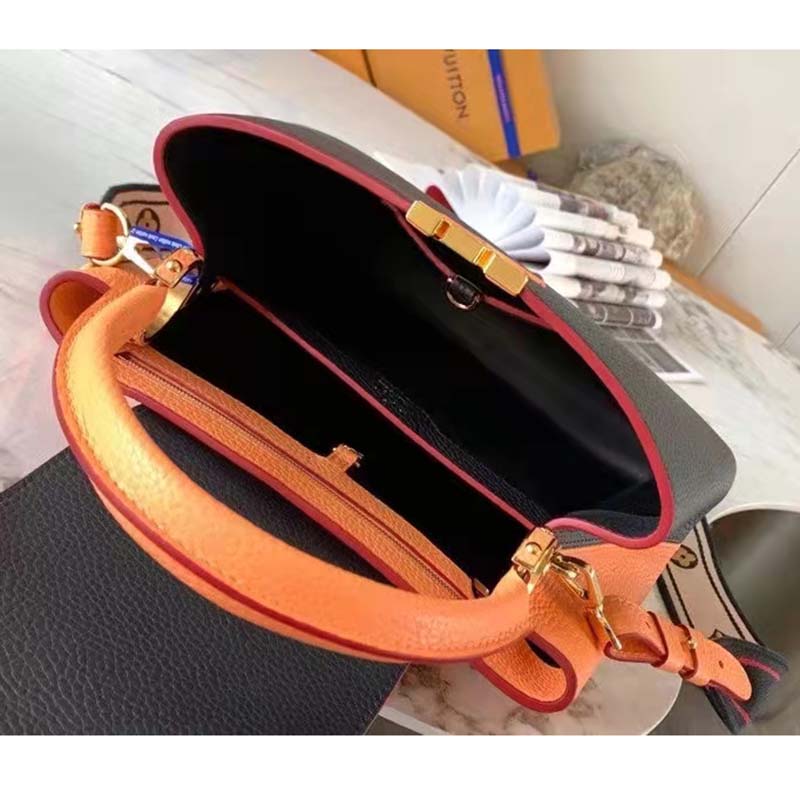 Louis Vuitton LV Women Capucines MM Handbag Black Gold Arizona Taurillon Cowhide