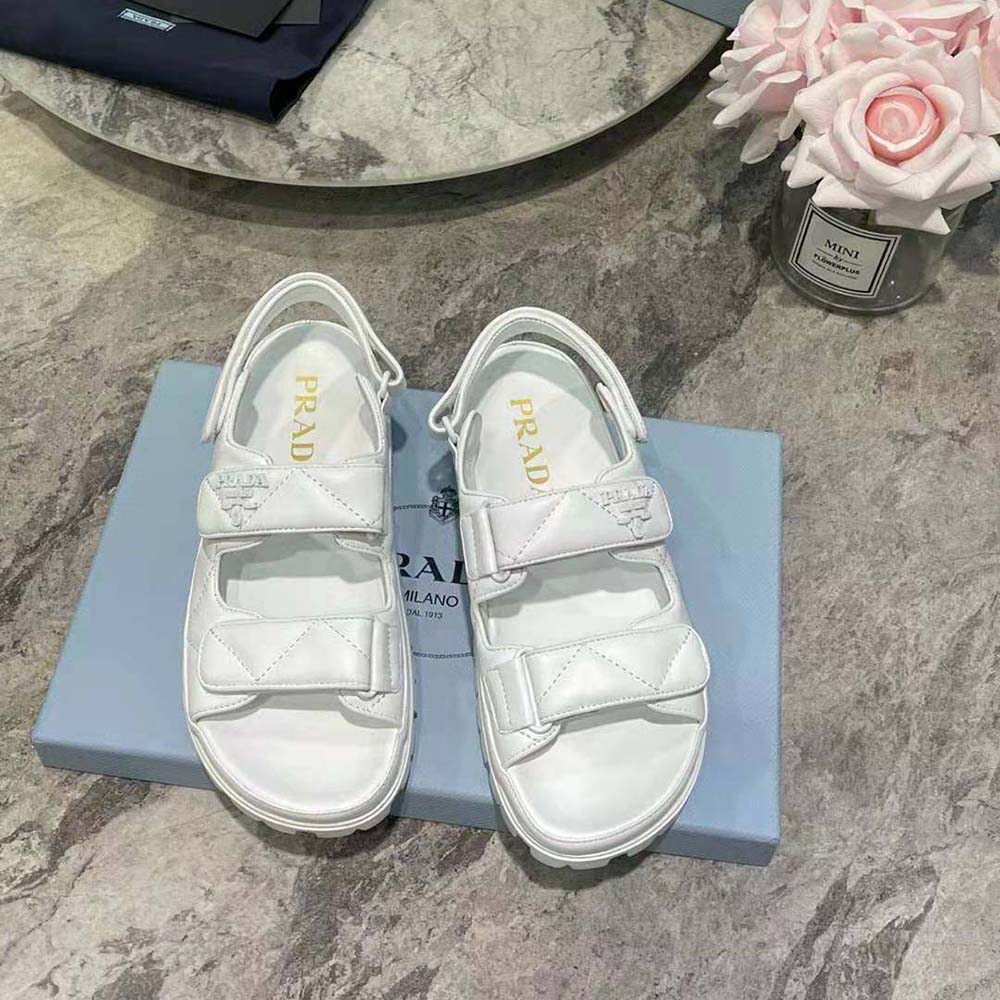 Prada Women Padded Nappa Leather Sandals-White
