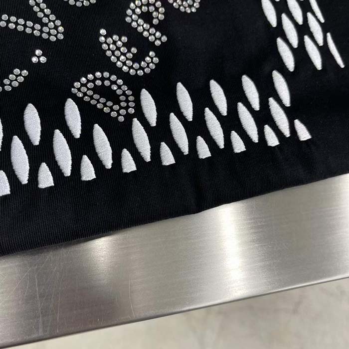 Louis Vuitton LV Women Embroidered Signature Cotton T-Shirt Ribbed Collar Black 1AFJFH