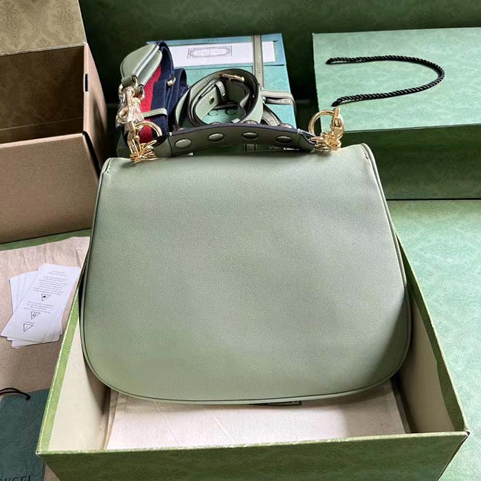 Gucci Women Blondie Top Handle Bag Light Green Leather Round Interlocking G