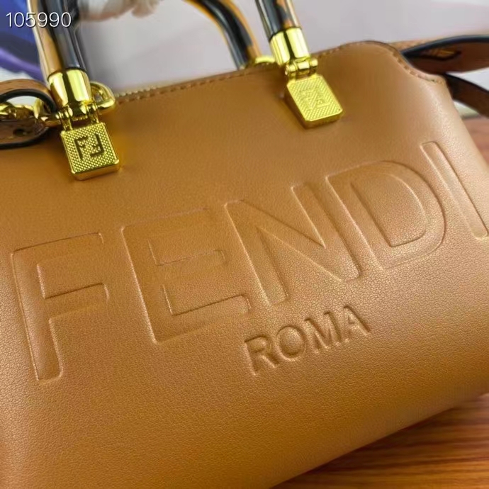 Fendi Women FF By The Way Mini Small Boston Bag Dove Gray Leather