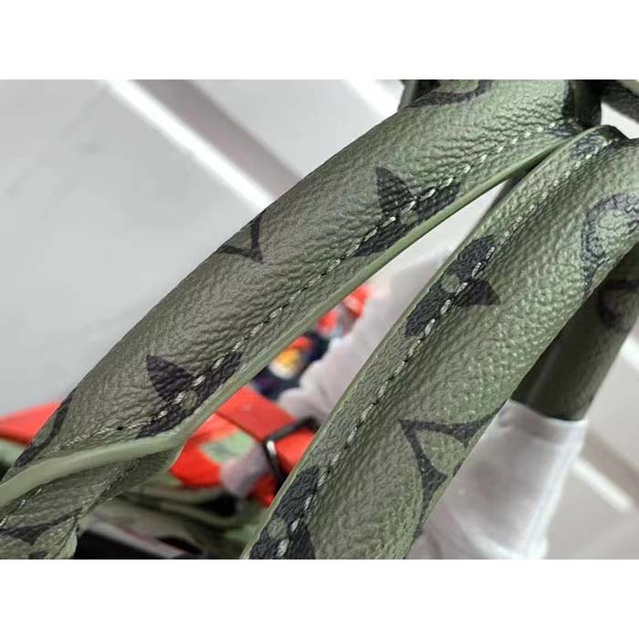 Louis Vuitton LV Unisex Keepall Bandoulière 45 Khaki Green Vermillion Red Monogram Coated Canvas