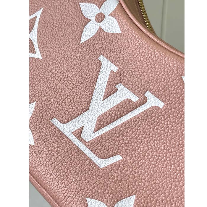 Louis Vuitton LV Women Bagatelle Mini Hobo Handbag Pink Embossed Grained Cowhide Leather