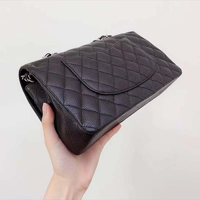 Chanel Women CF Flap Bag in Diamond Pattern Calfskin Leather-Black