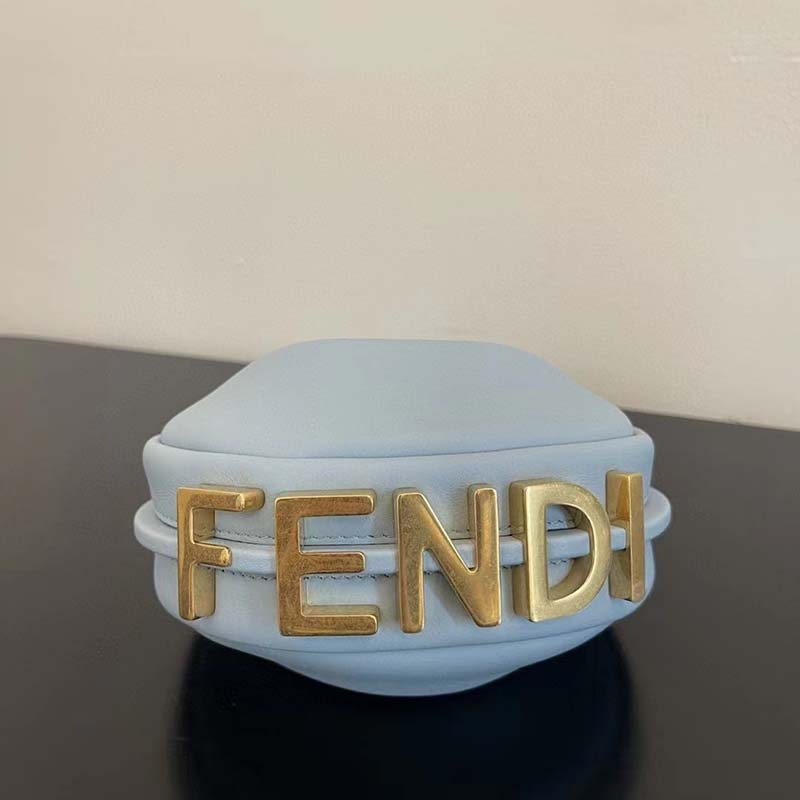 Fendi Women FF Nano Fendigraphy Light Blue Leather Charm