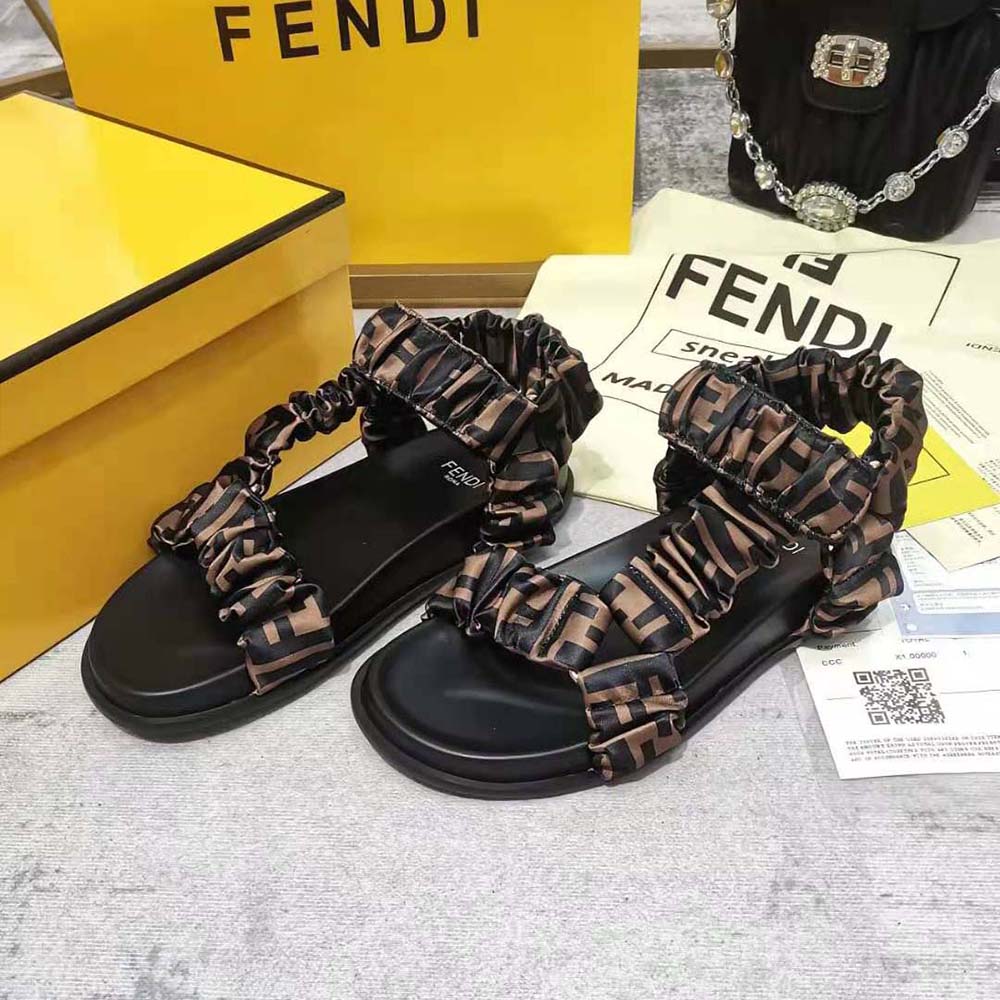 Fendi Wimen Fendi Feel Brown Satin Sandals
