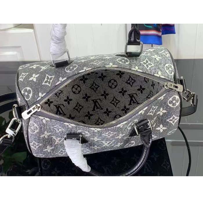 Louis Vuitton LV Women Speedy Bandoulière 25 Handbag Gray Denim Textile Jacquard