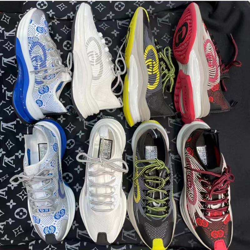 Gucci Unisex Run Sneaker Black Technical Knit Fabric Interlocking G Rubber