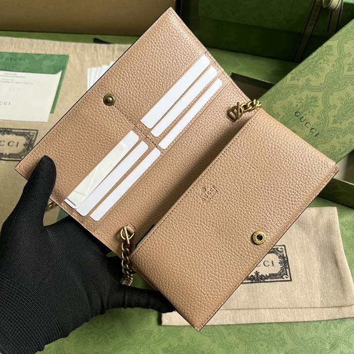 Gucci Women GG Chain Wallet Interlocking G Python Bow Rose Beige Leather