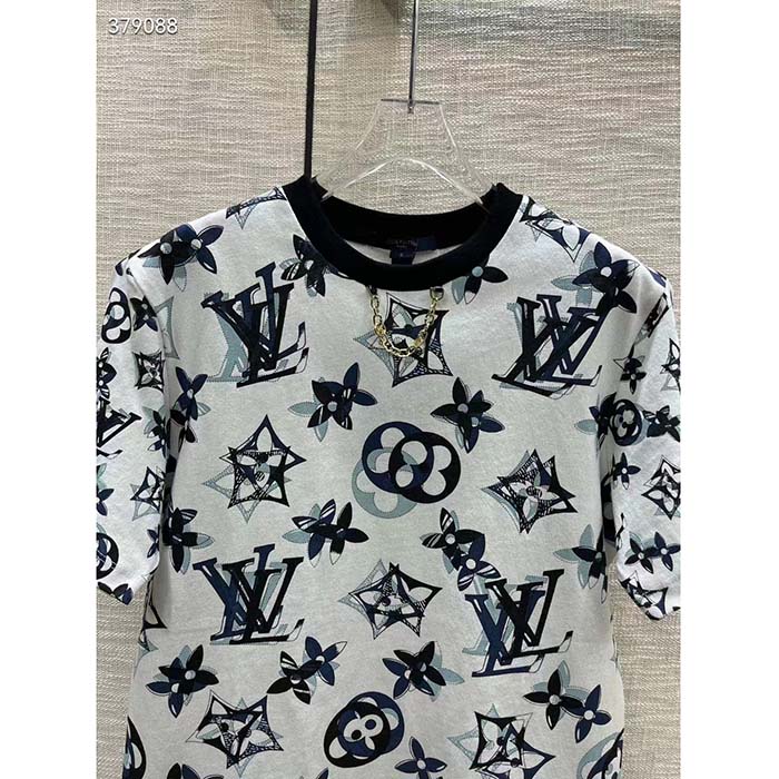 Louis Vuitton Men LV FLIGHT MODE 3D Mahina Monogram T-Shirt Cotton Navy White